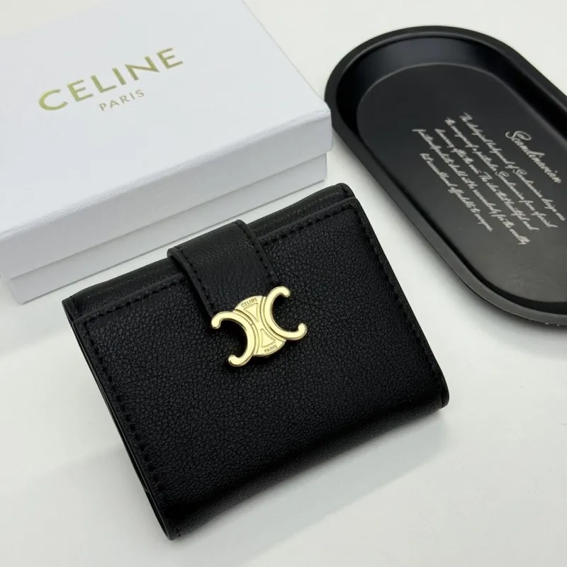 Celine Black Compact Leather Wallet