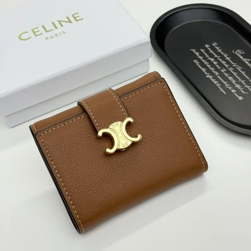 Celine Brown Leather Compact Wallet 137
