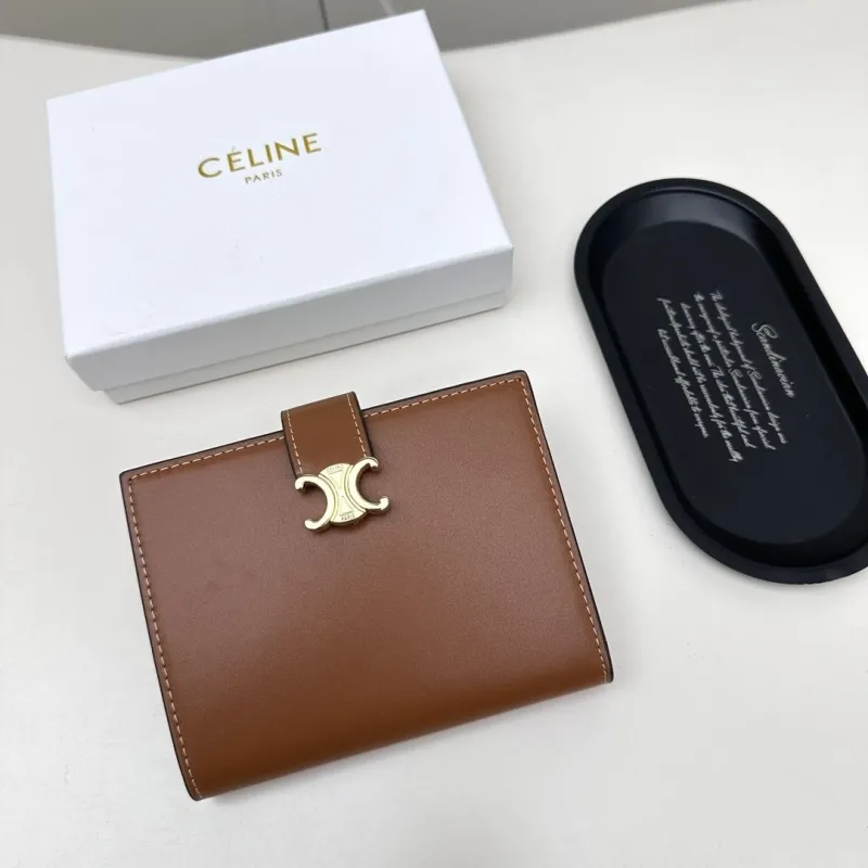 Celine Brown Leather Compact Wallet