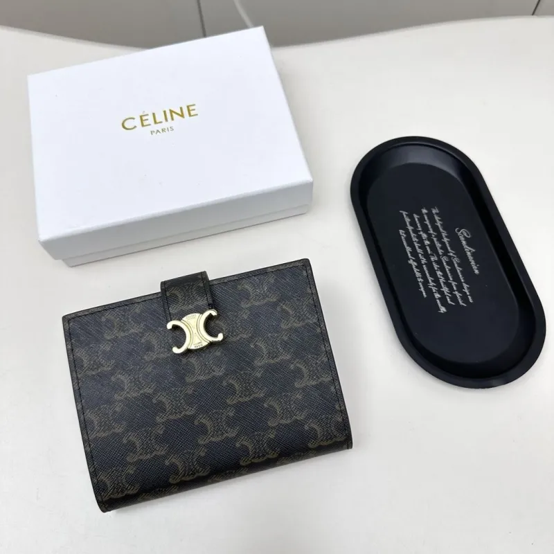 Celine Monogram Compact Wallet Dark Brown