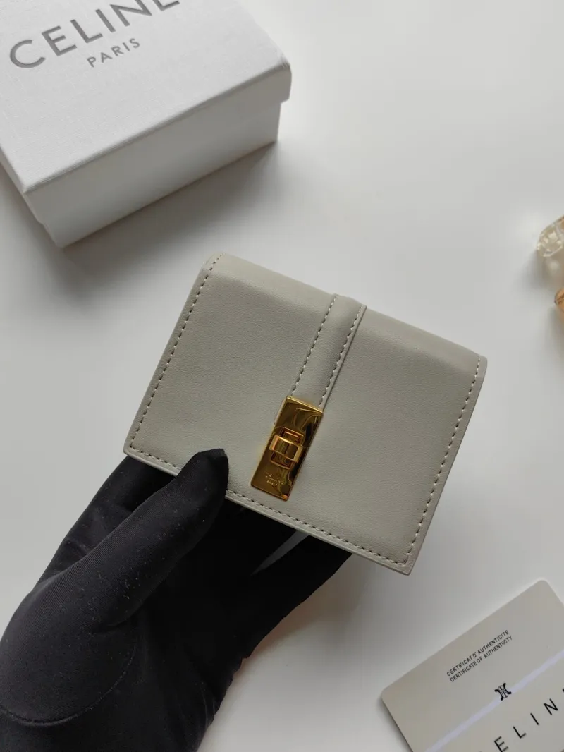 Celine Light Gray Compact Leather Wallet - Image 4