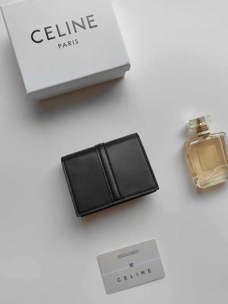 Celine Black Compact Leather Wallet - Image 3