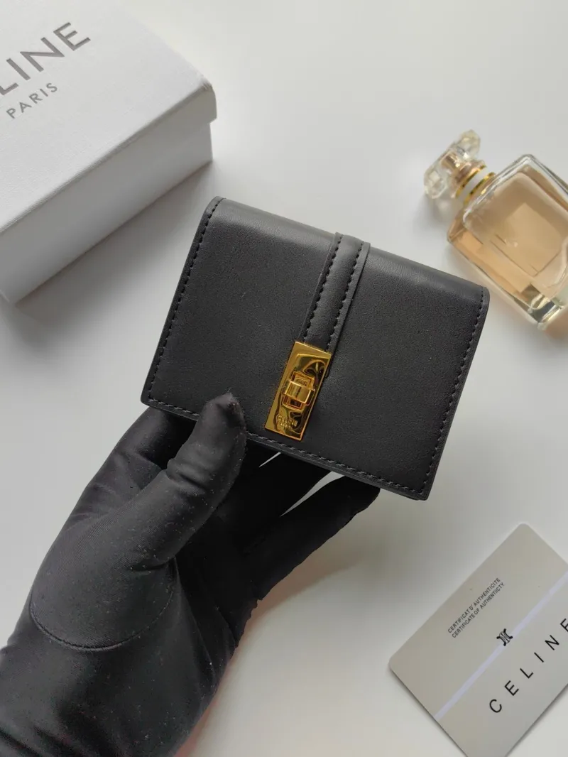 Celine Black Compact Leather Wallet - Image 4