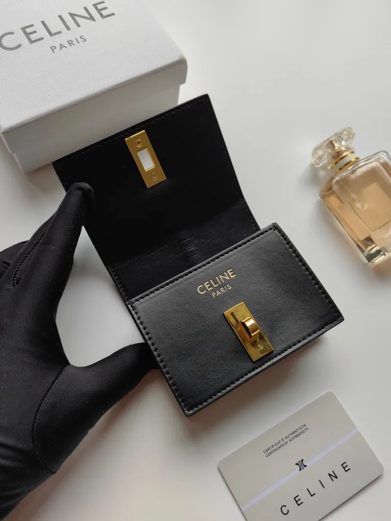 Celine Black Compact Leather Wallet - Image 5