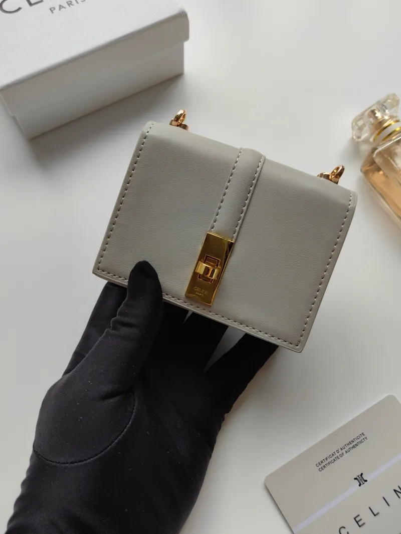 Celine Light Gray Mini Chain Wallet SKU 178 - Image 4