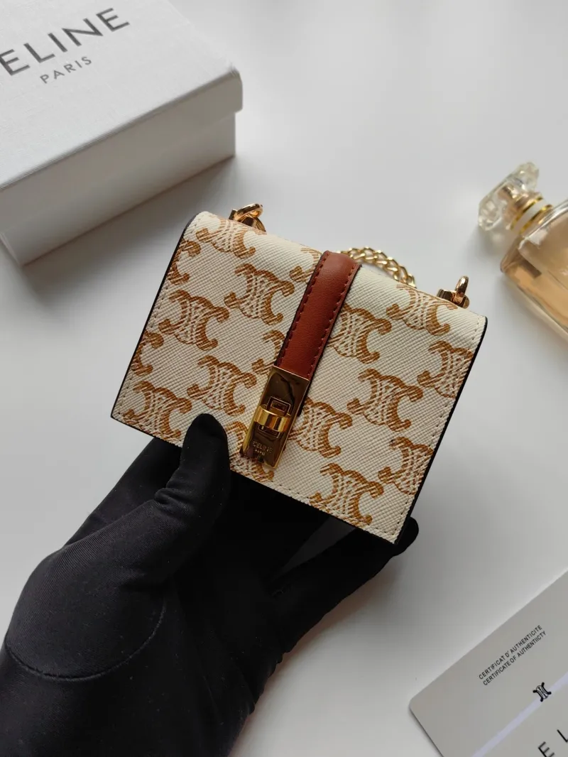 Celine Beige Mini Chain Wallet 180 - Image 4