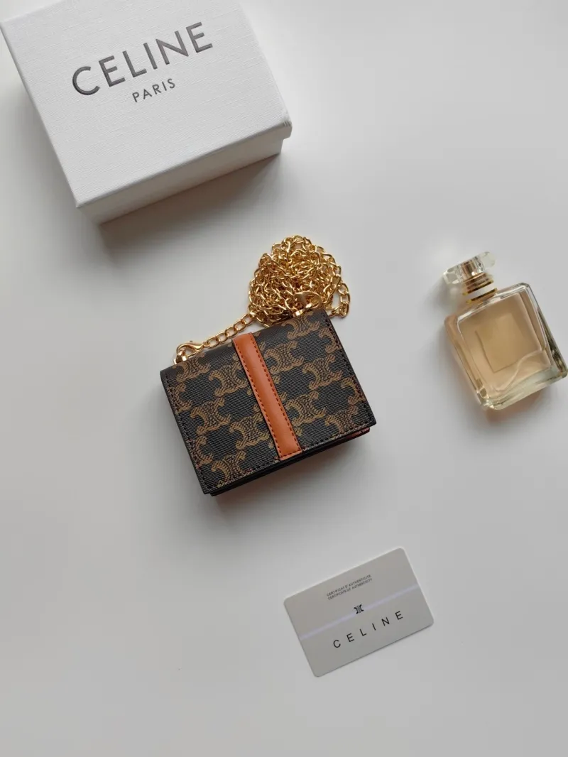Celine Mini Brown Monogram Chain Wallet - Image 3