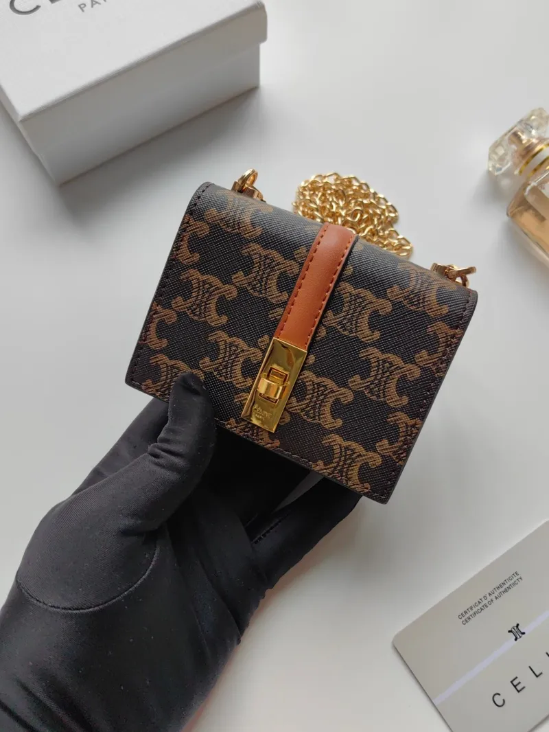 Celine Mini Brown Monogram Chain Wallet - Image 4