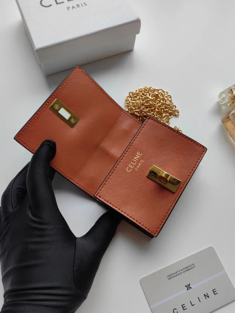 Celine Mini Brown Monogram Chain Wallet - Image 5
