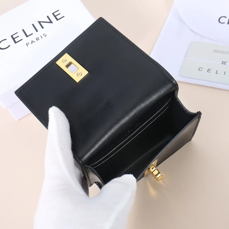 Celine Black Compact Leather Wallet 228 - Image 5