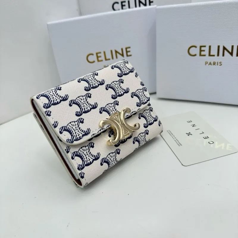 Celine Triomphe White Monogram Compact Wallet - Image 5