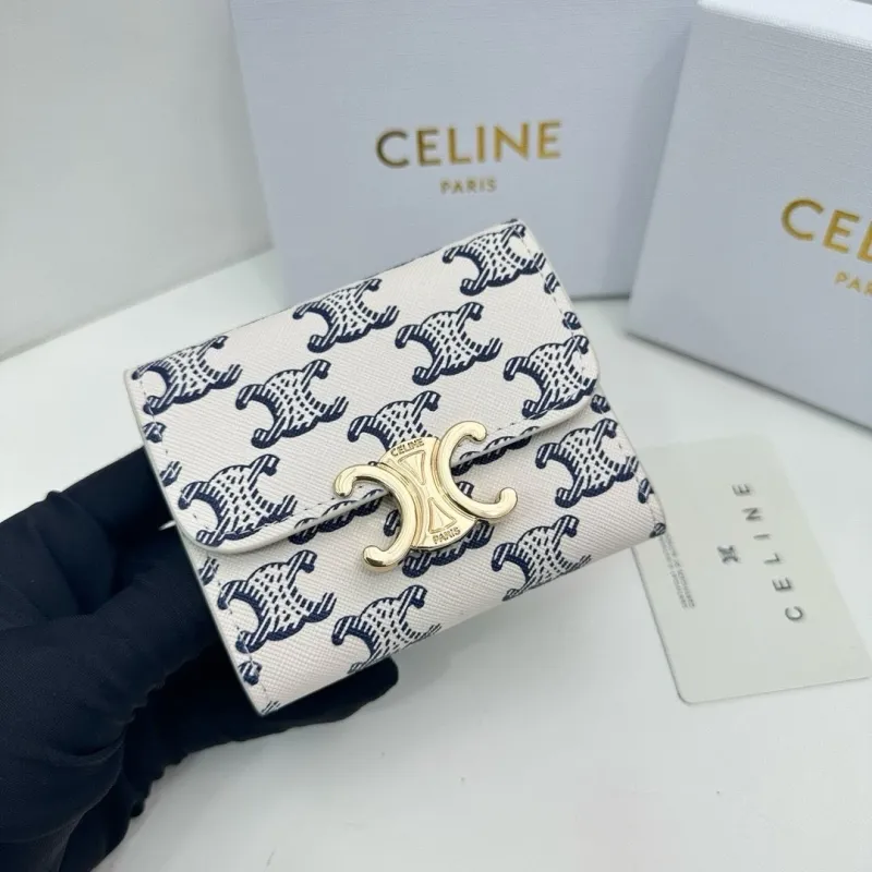 Celine Triomphe White Monogram Compact Wallet - Image 6