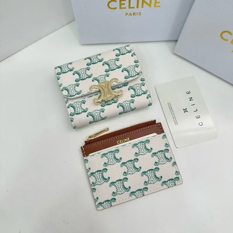 Celine White Green Monogram Compact Wallet - Image 3