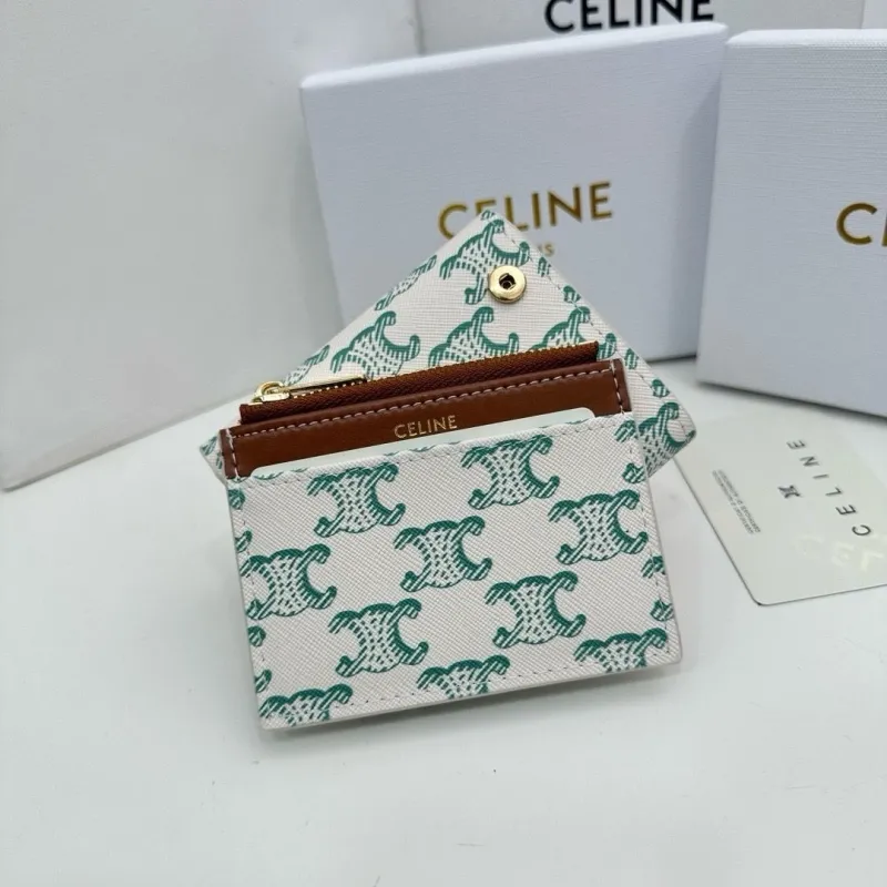 Celine White Green Monogram Compact Wallet - Image 4
