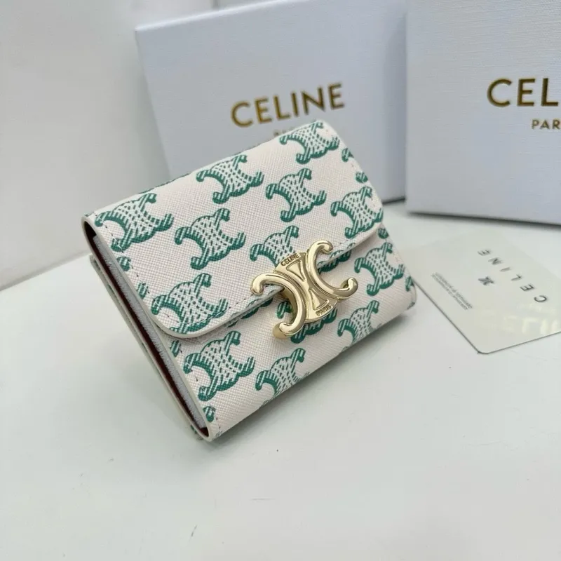 Celine White Green Monogram Compact Wallet - Image 5