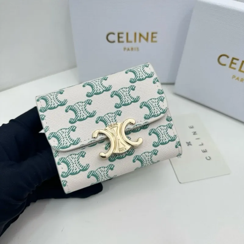 Celine White Green Monogram Compact Wallet - Image 6