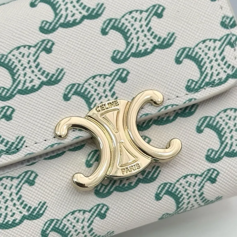 Celine White Green Monogram Compact Wallet - Image 7