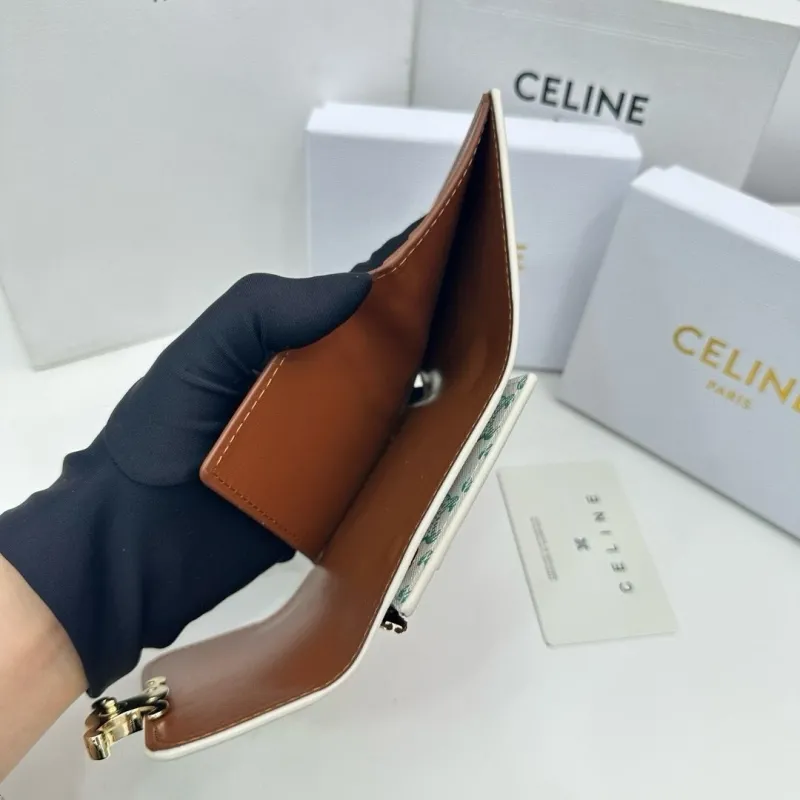 Celine White Green Monogram Compact Wallet - Image 9