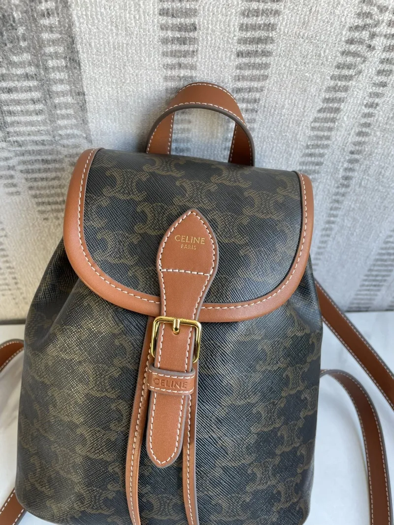Celine Triomphe Monogram Brown Leather Backpack - Image 5
