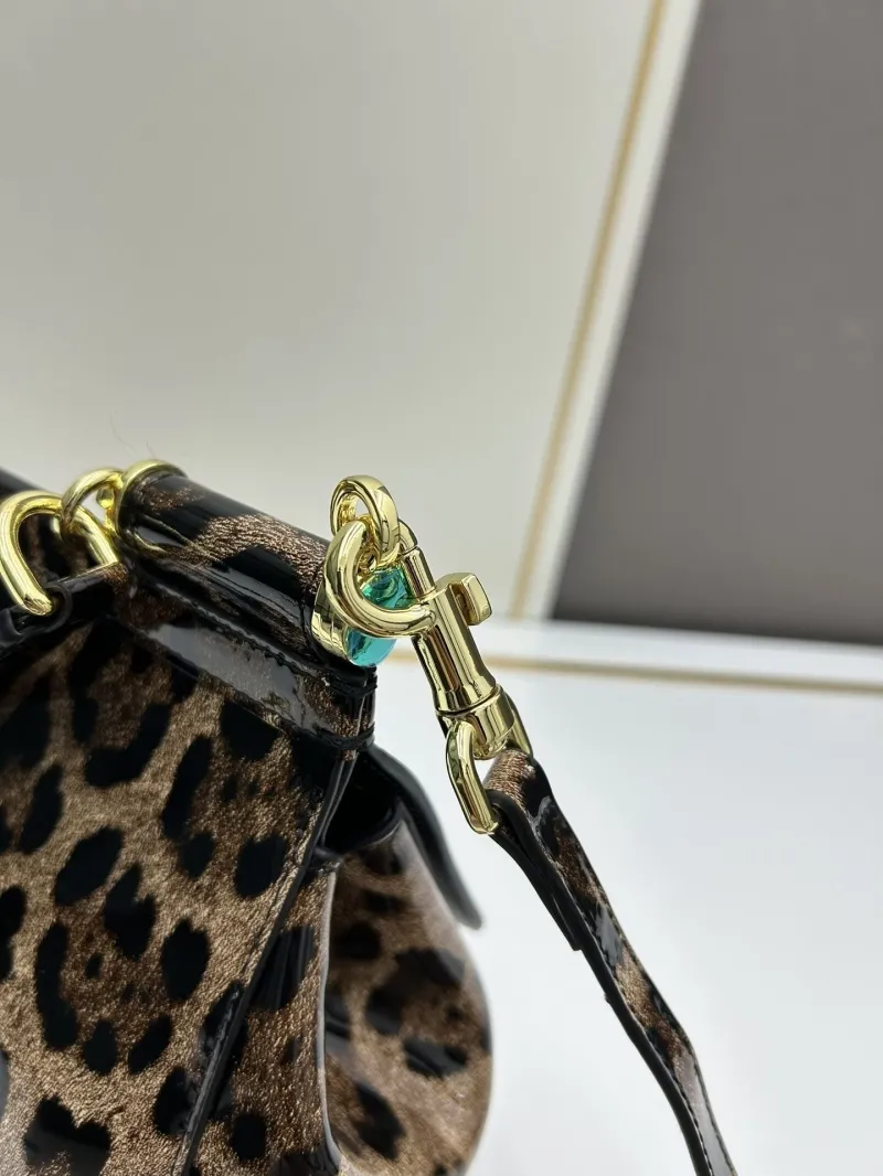 Dolce Gabbana Leopard Print Patent Leather Crossbody Handbag 25x20x12cm - Image 6