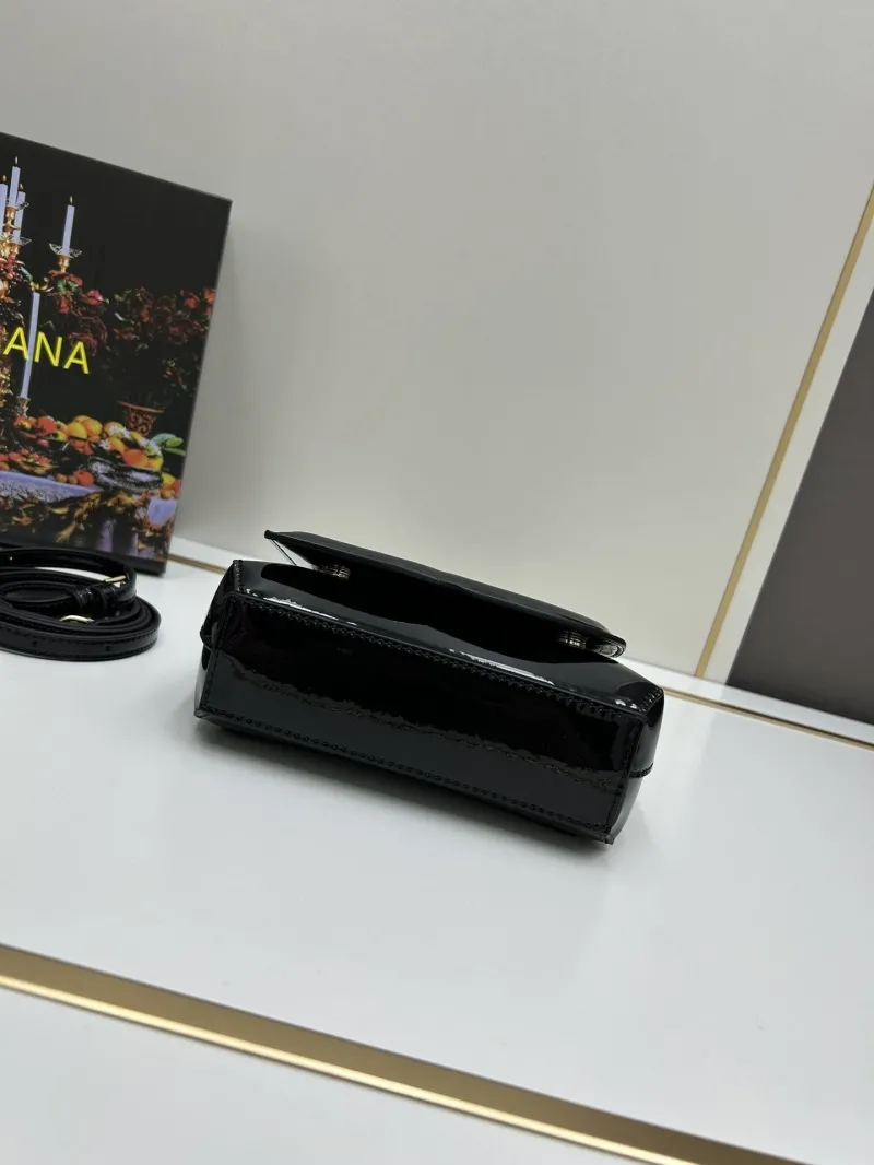 D&G Black Patent Leather Handbag With Strap And Box - Image 5