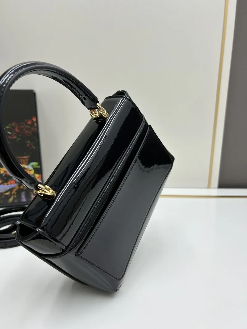 D&G Black Patent Leather Handbag With Strap And Box - Image 6