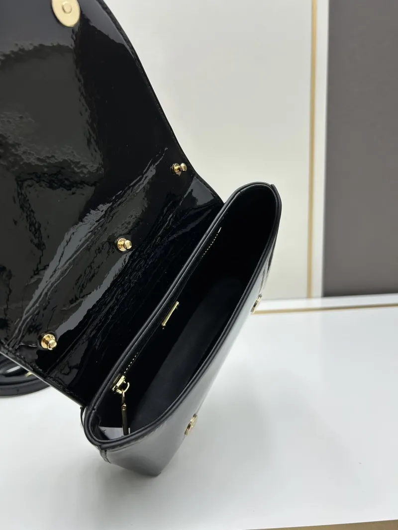 D&G Black Patent Leather Handbag With Strap And Box - Image 8