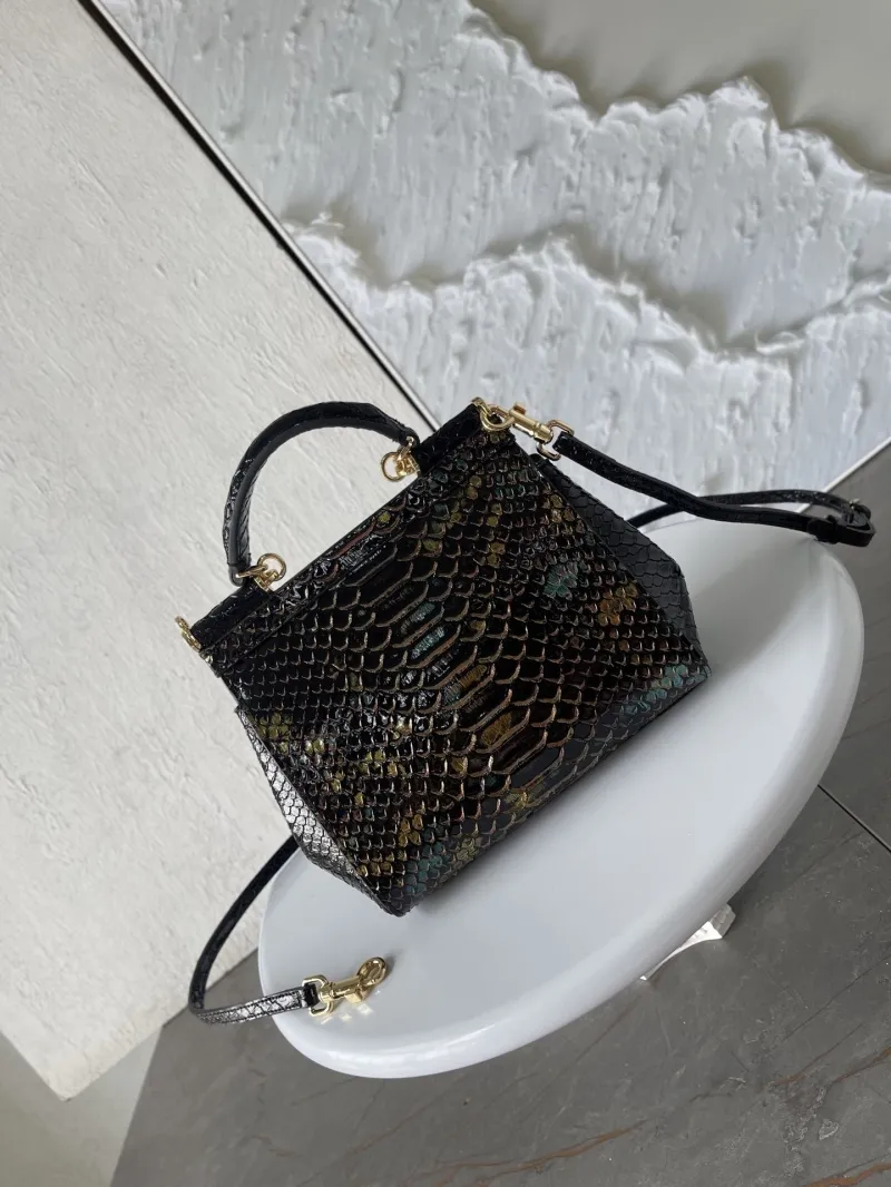 Dolce Gabbana Black Python Leather Handbag 20-16-8 cm - Image 3