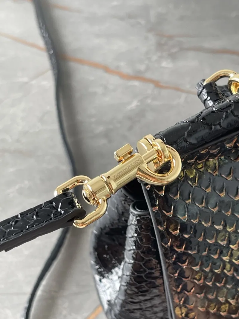 Dolce Gabbana Black Python Leather Handbag 20-16-8 cm - Image 7