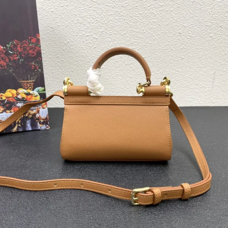 D&G Brown Leather Mini Top Handle Crossbody Bag 121 - Image 3