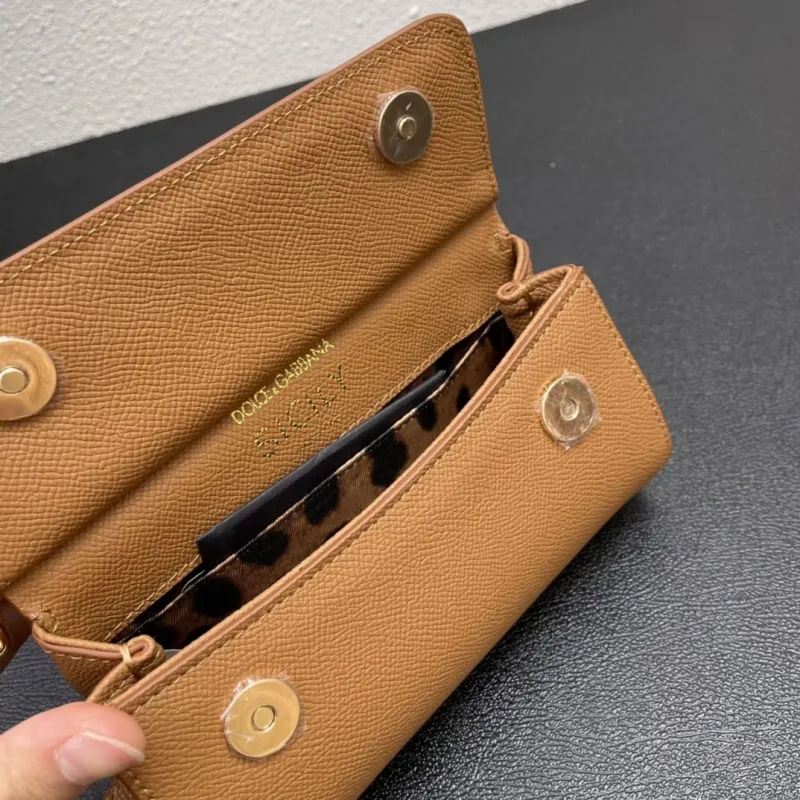 D&G Brown Leather Mini Top Handle Crossbody Bag 121 - Image 8