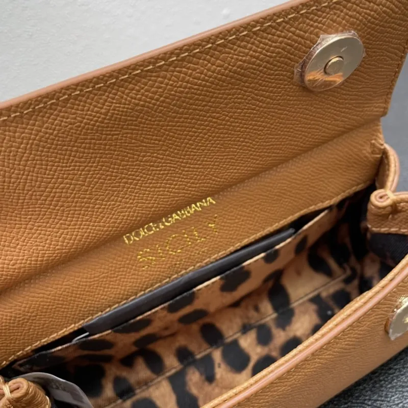 D&G Brown Leather Mini Top Handle Crossbody Bag 121 - Image 9