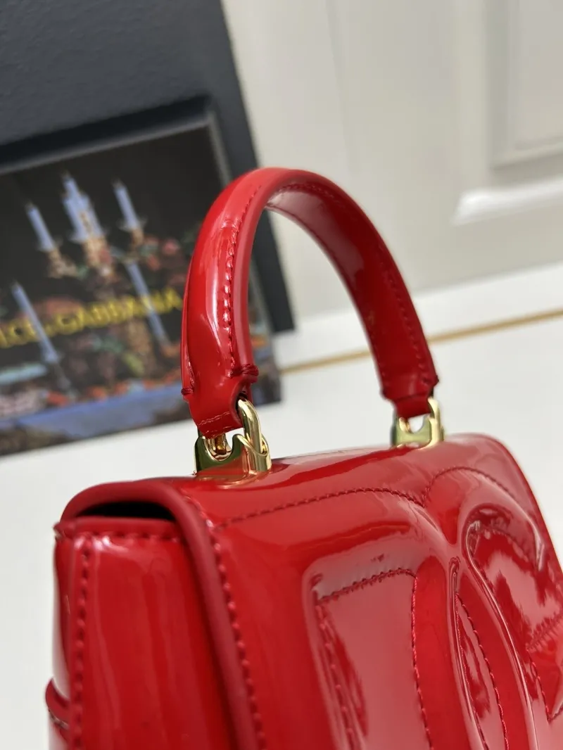 Dolce Gabbana Red Patent Leather Top Handle Bag Model 6658 - Image 5