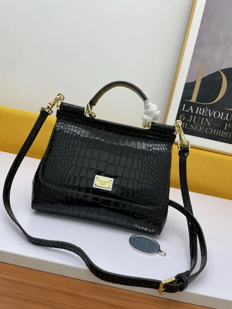 D&G Black Crocodile Embossed Handbag 232