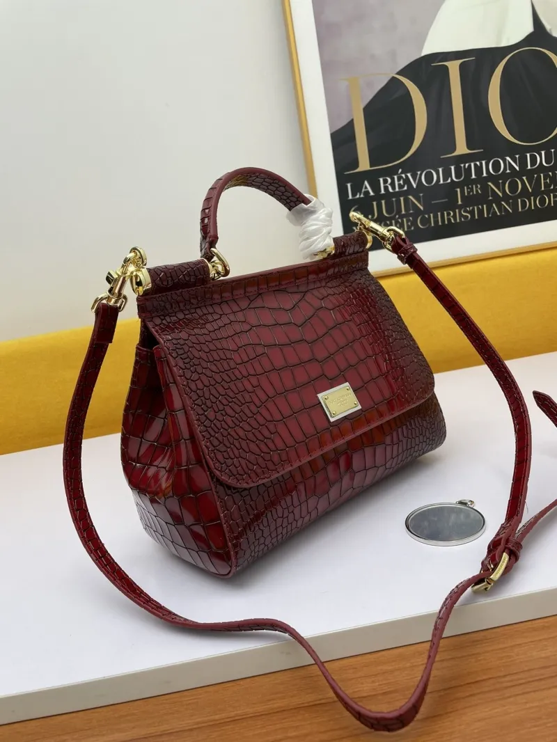 Alternative view of Dolce Gabbana Burgundy Crocodile Embossed Handbag
