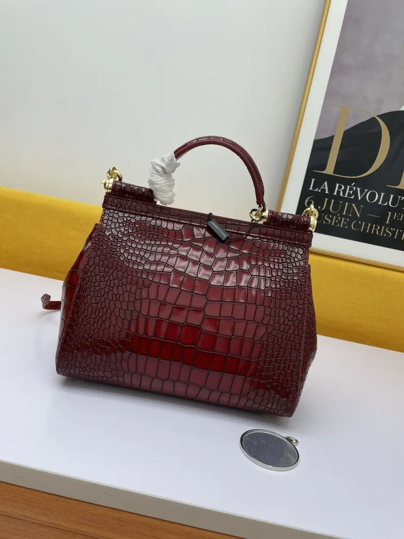 Dolce Gabbana Burgundy Crocodile Embossed Handbag - Image 3