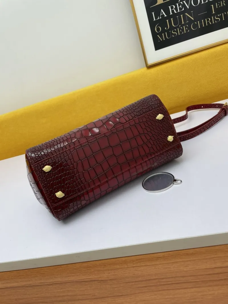 Dolce Gabbana Burgundy Crocodile Embossed Handbag - Image 4
