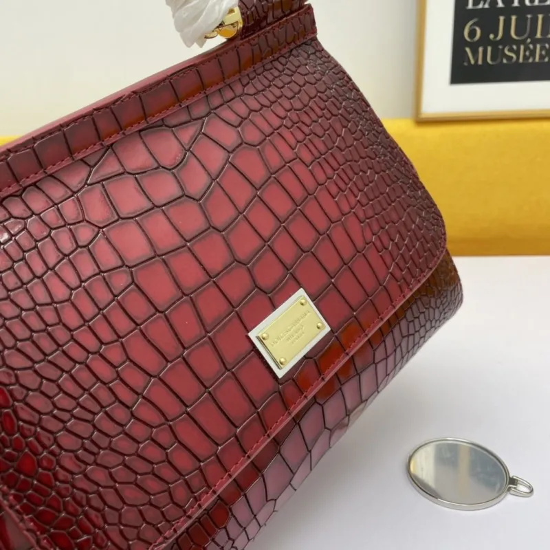 Dolce Gabbana Burgundy Crocodile Embossed Handbag - Image 5