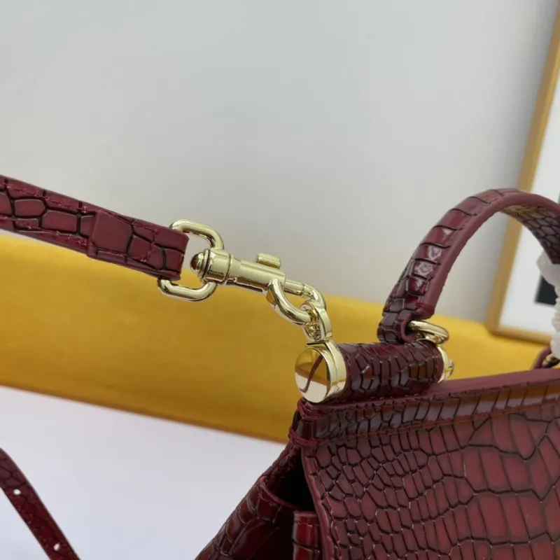 Dolce Gabbana Burgundy Crocodile Embossed Handbag - Image 6