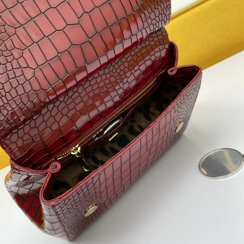 Dolce Gabbana Burgundy Crocodile Embossed Handbag - Image 7