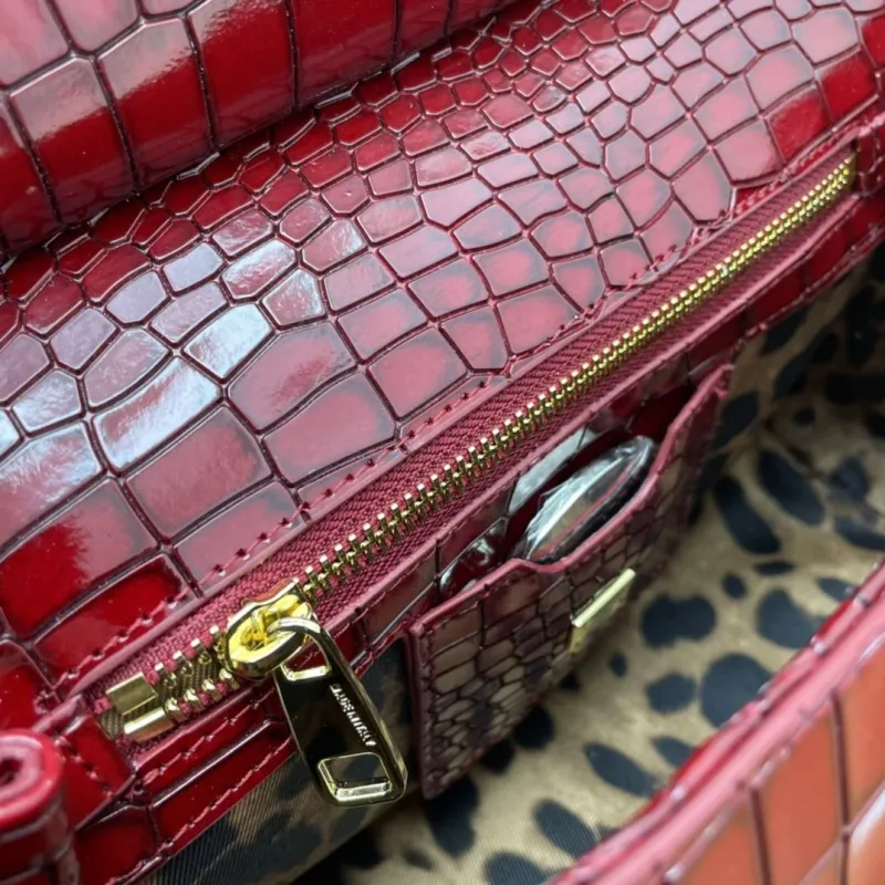 Dolce Gabbana Burgundy Crocodile Embossed Handbag - Image 8