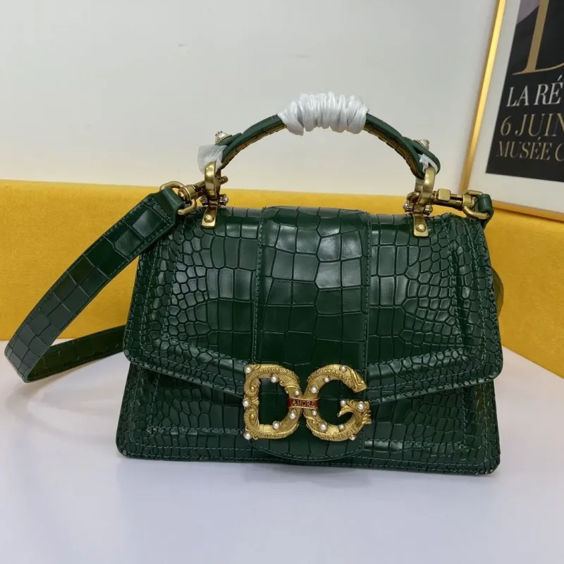 DG Dark Green Crocodile Embossed Handbag