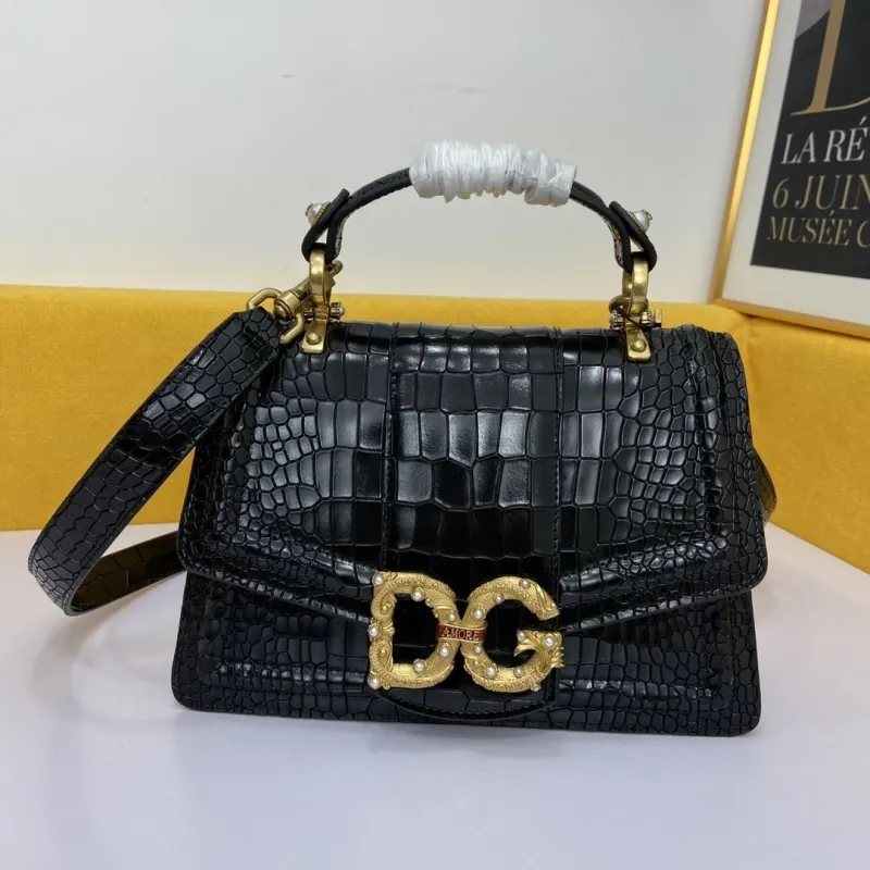 D&G Black Crocodile Embossed Top Handle Handbag