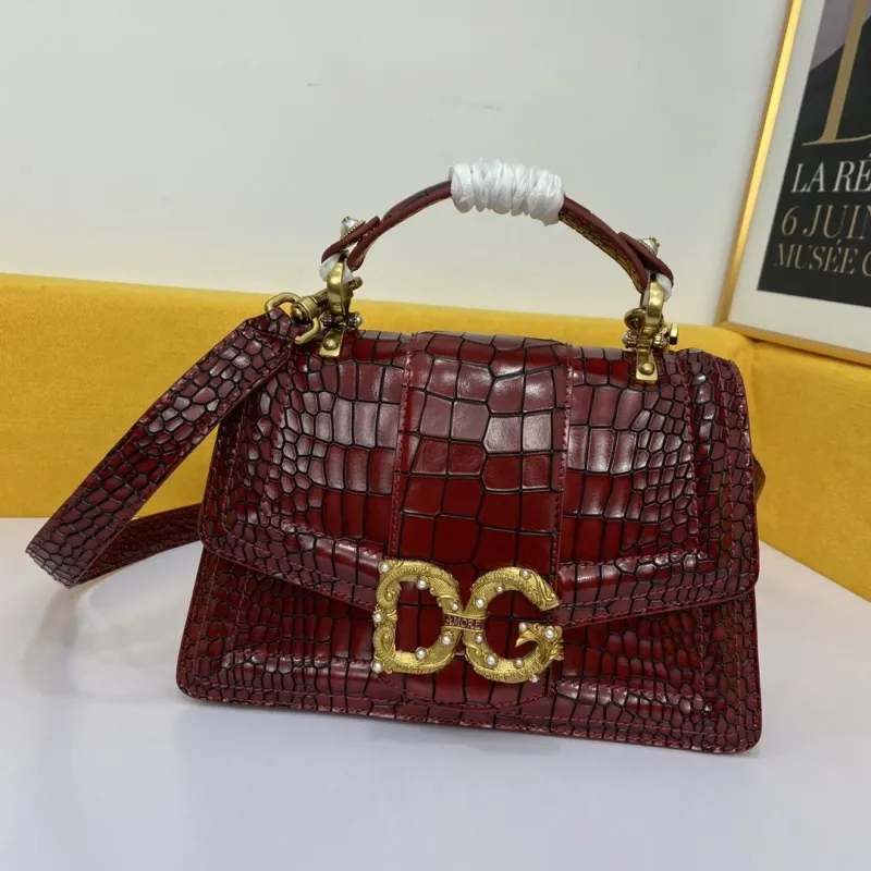 D&G Burgundy Crocodile Pattern Handbag BB4156