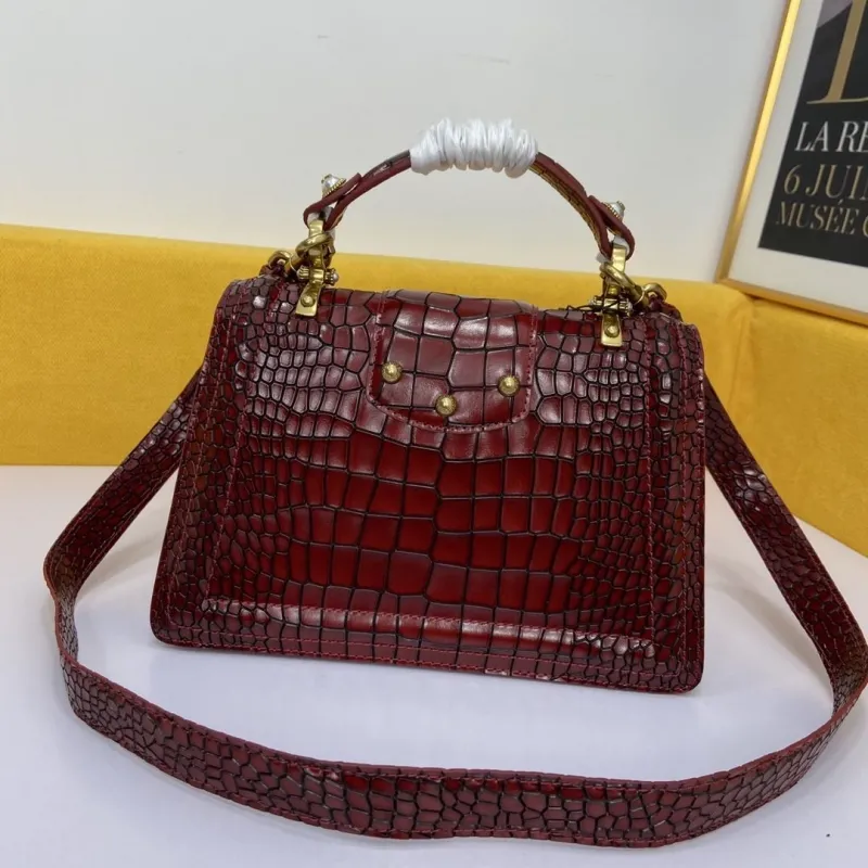 D&G Burgundy Crocodile Pattern Handbag BB4156 - Image 3