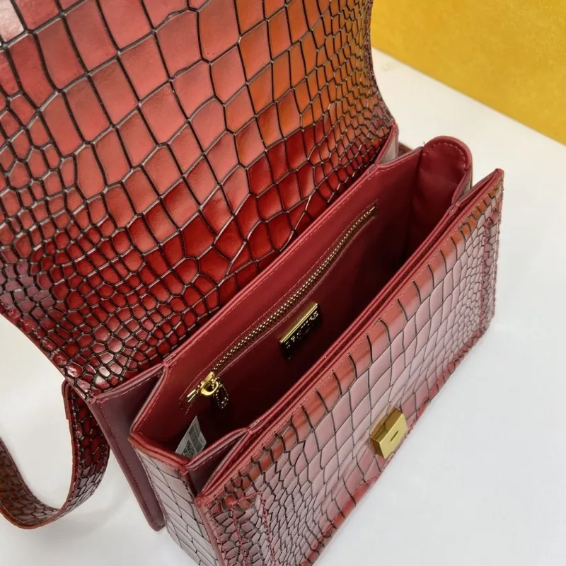 D&G Burgundy Crocodile Pattern Handbag BB4156 - Image 7