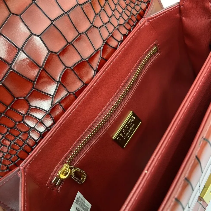 D&G Burgundy Crocodile Pattern Handbag BB4156 - Image 8