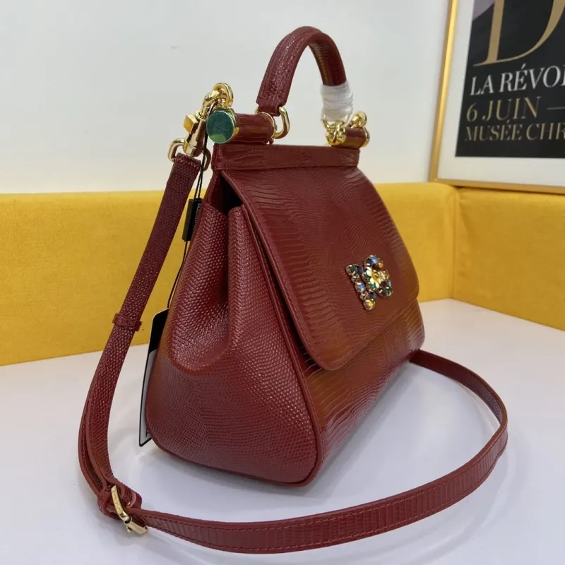Alternative view of Dolce Gabbana Burgundy Lizard Embossed Handbag 237