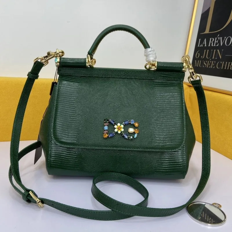 Dolce Gabbana Dark Green Leather Top Handle Crossbody Bag