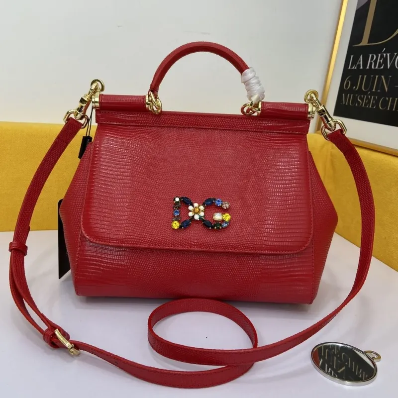 D&G Red Leather Top Handle Crossbody Bag